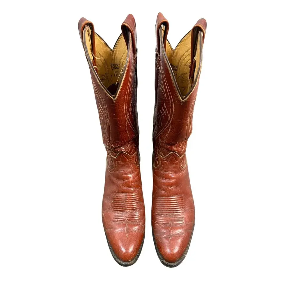 Tony Lama Cowboy Boot Distressed Leather USA Western Vintage Fall Winter 9.5